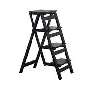 LISHEUK Escabeau 4 marches, escabeau de bibliothèque avec Chaise, marchepied de Cuisine Pliable avec marches antidérapantes, Hauteur 66 cm, Charge Max. 200 kg, Noir