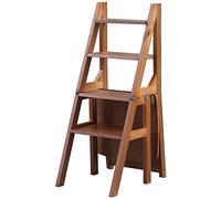 LISHEUK Escabeau Pliant Multifonction en Bois, Couleur Noyer, Tabouret, Chaise, Porte-Chaussures