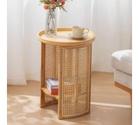 LISHEUK Table Basse Ronde en rotin, Table d'appoint à Deux Niveaux pour Salon, Chambre et Petits espaces, Table d'appoint Moderne pour canapé, Table de Chevet, 39 x 56 cm (A)