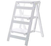 LISHEUK Tabouret escabeau Pliant en Bois, Banc, marchepied à 3 marches, Design Gain de Place, escabeau Multifonctionnel en Bois avec étagère, Meuble à Double Usage
