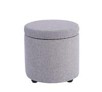 LISHEUK Tabouret Ottoman, Repose-Pieds, Pouf de Rangement en Coton et Lin, Tabouret de Coiffeuse pour Chambre à Coucher, Gris Clair, 32 x 32 cm