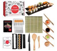 lisigoo Kit sushi maki complet - Sushi maker - Appareil pour fabrication sushi - Coffret avec natte en bambou, couteau japonais, baguettes, moule à sushi, moule à maki - Idée cadeau homme femme