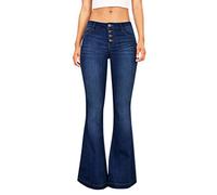 Lisli Jean Femme à Pattes d’éléphant Slim Pantalon à Bas Evasé Pants Boutonné Taille Haute Vintage à la Mode (40, Bleu foncé)