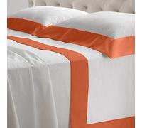 Lisola Parure de lit double, coton et satin, 1 drap plat 250 x 290 cm + 1 drap housse 180 x 200 x 30 cm + 2 taies d'oreiller 80 x 50 cm, fabriquée en Italie, modèle : diamant, orange
