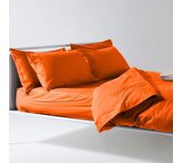 Lisola Parure de lit en coton de qualité supérieure, fabriquée en Italie, drap plat 220 x 290 cm + 2 taies d'oreiller 50 x 80 cm, couleur unie. Modèle : tortona, orange