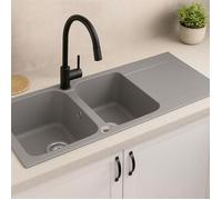 Lisse Évier réversible 2 cuves 1 égouttoir en résine - Gris - Essebagno