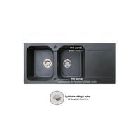 Lisse évier réversibles 2 cuves 1 égouttoir en résine noir