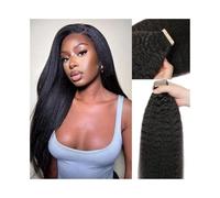Lisse Extensions de cheveux humains crépus droits avec ruban adhésif double face noir naturel for femme noire 20 pièces/50 g Pour fête(14 inches)