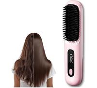 Lisseur Brosse Sans Fil 2026 Écran LCD Chauffage Rapide Mini Voyage Cheveux Courts Outil Coiffure Femme Rose