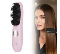 Lisseur Cheveux, Brosse Lissante Sans Fil, Mini Lisseur Sans Fil Rechargeable, Brosse Chauffante Portable, Cüramique Peigne Lissant une, Fer à Lisser 160/180/200℃ (Rose)