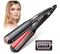 Lisseur Cheveux,Lisseur Vapeur,Fer à Lisser infrarouge Professionnel,Plaques Larges Lisseur Cheveux,Ions Négatifs,Écran LCD,Noir