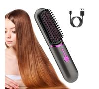 Lisseur de brosse à cheveux - Peigne de voyage sans fil avec charge USB | Brosse lissante anti-brûlure, brosse lissante et fer à friser pour voyages et voyages d'affaires, ABS, Gri