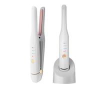 Lisseur sans fil, fer à lisser céramique Styling Clip, lisseur et fer à boucler portable 2-en-1 avec chargeur de type C et station de charge pour le salon de coiffure, la maison, les voyages (Blanc)
