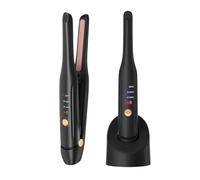 Lisseur sans fil, fer à lisser céramique Styling Clip, lisseur et fer à boucler portable 2-en-1 avec chargeur de type C et station de charge pour le salon de coiffure, la maison, les voyages (Noir)