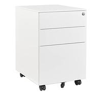 LISSIMO Armoire de rangement en métal à 3 tiroirs verrouillables sous le bureau pour dossiers juridiques/lettres/A4 (armoire entièrement assemblée, blanc)