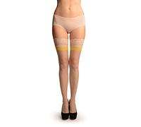 LissKiss Beige With Lemon Stripe & Floral Silicon Garter - Beige Bas Auto-fixants Taille Unique (34-40)