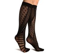 LissKiss Black French Lace Mix Lace Socks Knee High - Noir Chaussettes Taille Unique (37-42)