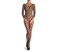 LissKiss Large Mesh Holes with Quarter Sleeves Bodystocking - Noir Nuisette Taille Unique (34-40)