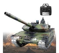 Lissontine Char RC 1:16 avec Tourelle 360°, Canon à Recul, Fumée Et Lumières, Télécommande 2.4Ghz, Véhicule Blindé pour Joueurs Confirmés GermanLeopard2A6-Deluxe