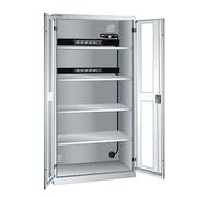LISTA | Armoire de Chargement centralisé | 4 tablettes | Portes vitrées | 2 rampes électriques au Dos avec Interrupteur FI/LS | Gris