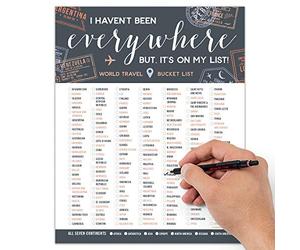 Liste de seau - Décoration artistique de voyage - Liste de contrôle de voyage du monde pour suivre la décoration murale de voyage - « I Havent Been Everywhere But Its On My List » (Gris 20,3 x 25,4