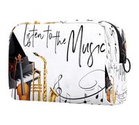 Listen to The Music Piano Violon Saxophone Trousse à cosmétiques pour femme, trousse de toilette de voyage, grande pochette de maquillage pratique avec fermeture éclair, multicolore,