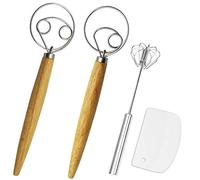 Listenman Lot de 2 fouets à pâte danoise en acier inoxydable de qualité supérieure et 1 lot de fouets rotatifs avec un grattoir pour pain, pâtisserie ou pâte à pizza, Accessoires Cuisine