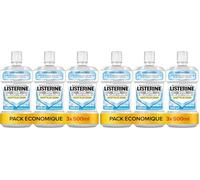 Listerine - Bain de bouche Soin Blancheur Goût Plus Léger 0% alcool (lot de 6 bouteilles de 500 ml) - Bain de bouche blancheur menthe douce - Sans alcool pour des dents plus blanches