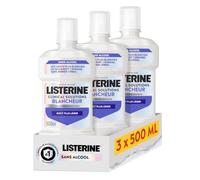 Listerine Bain de bouche Soin Blancheur Goût Plus Léger, 3 x 500 ml | 0% alcool, Bain de bouche blancheur menthe douce, Sans alcool pour des dents plus blanches, Prévient les taches