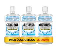 Listerine Bain de bouche Soin Blancheur Goût Plus Léger, Lot de 3x500ml - Bain de bouche à la menthe douce sans alcool
