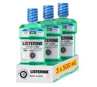 Listerine Bain de Bouche Total Care Dents et Gencives Sans Alcool 3x500 ml | Hygiene bucco-dentaire complete et protection efficace des gencives sensibles - Goût léger - Menthe douce