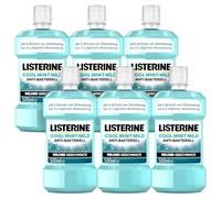 LISTERINE Cool Mint Mild Lot de 6 rince-dents antibactériens aux huiles essentielles et sans alcool Lutte efficacement contre les bactéries, complément parfait pour les soins dentaires quotidiens