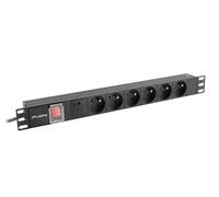 Lanberg Réglette PDU 19 pouces (1U) PDU-06E-0200-BK - 16A 6x230V Prises 2m Noir