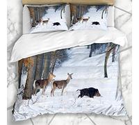LISUMAL Literie - Housse De Couette Affamé Sanglier Sauvage Debout sur la Neige Forêt Nature Cerf Hiver Attention Cervidae Danger Conception Microfibre Trois pièces 140 * 200cm