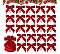 lisutupode 24 Pièces Petits Nœuds De Noël Rouges en Velours 3.5in Nœuds pour Couronnes Et Guirlandes avec Lien Torsadé Ornements en Velours Rouge Décoratif Vintage pour Sac De Friandises Fête Mariage