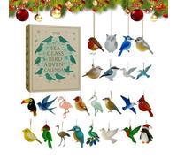 lisutupode Calendrier de l'Avent 2025 avec 24 jours en acrylique 2D sur le thème des oiseaux - Décoration de vacances en acrylique pour voiture, rétroviseur, arbre de maison, mur
