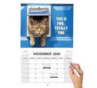 lisutupode Calendrier mural 2026 amusant - Angry Cats Calendrier 12 mois, janvier à décembre 2026, planificateur mural pour l'école, le bureau, le salon, la maison, la famille