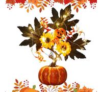 lisutupode Citrouilles artificielles éclairées | Alimentées par Piles, Centre de Table pour Thanksgiving, Automne, Citrouille Artificielle en Mousse avec lumières LED et Feuilles d'érable, pour