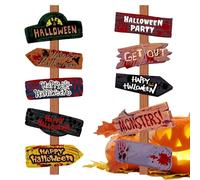 lisutupode Décorations Halloween Extérieur | Ensemble de 10 Panneaux Directionnels Effrayants | Accessoires Horreur pour Photobooth Jardin Fête | Décoration Cour Cimetière Carnival Maison