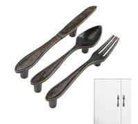 lisutupode Lot de 3 poignées d'armoires et de tiroirs, design cuillère et fourchette - Poignées décoratives multifonctionnelles pour cuisine, tiroir, placard, salle de bain