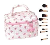 lisutupode Sac de Maquillage Floral, Sac de Maquillage matelassé, Piste de Maquillage matelassé à Arc esthétique, Conteneurs de Toilette de Voyage multifonctionnels, Organisateur de Rangement de