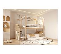 Lit 1 Personne 90x200 cm avec 4 Tiroirs, Lit Simple en Bois Massif, Lit Enfant avec éChelle de SéCurité, Blanc