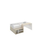 Lit 1 place 190x90 pour enfant combiné avec bureau et 3 compartiments de rangement, coloris blanc/naturel - Hauteur 72,7 x Longueur 133,8 x