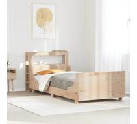 Lit 1 Place en Pin Massif, 90x200 cm avec Tête de Lit et Rangements, Cadre de Lit Robust avec Sommier à Lattes, Design Fonctionnel, pour Chambre Adulte ou Enfant, Naturel, 222.5 x 96 x 82 cm