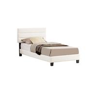 Lit 1 place FLORIDA 90x190 cm avec sommier, lit simple pour enfant ou adulte, hauteur réglable, lit en tissu blanc