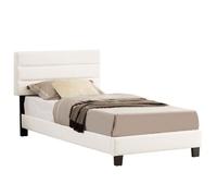 IDIMEX Lit 1 Place Florida 90x190 cm avec sommier, lit Simple pour Enfant ou Adulte, Hauteur réglable, lit en Tissu Blanc