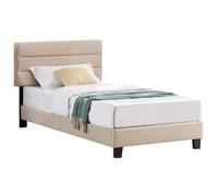 Lit 1 place FLORIDA 90x190 cm avec sommier, lit simple pour enfant ou adulte, hauteur réglable, lit en tissu beige