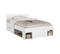 Lit KINSELIA 120 x 190 cm avec rangements Blanc et naturel