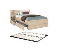 Lit 120 x 190 cm avec 4 tiroirs - Coloris : Naturel + Sommier - TENALIA
