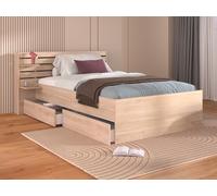 Lit 120 x 190 cm avec rangements - Coloris : Naturel + Sommier + Matelas - TENALIA